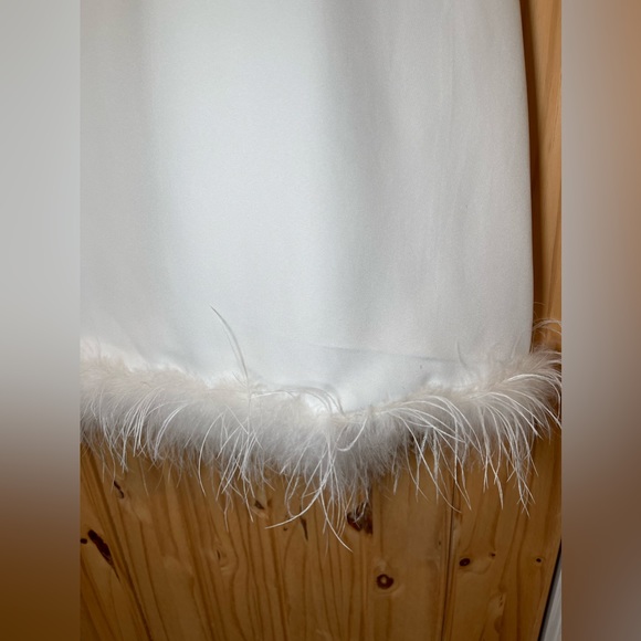 SHEIN BAE Fuzzy Trim Halter Neck Dress White - Picture 6 of 11